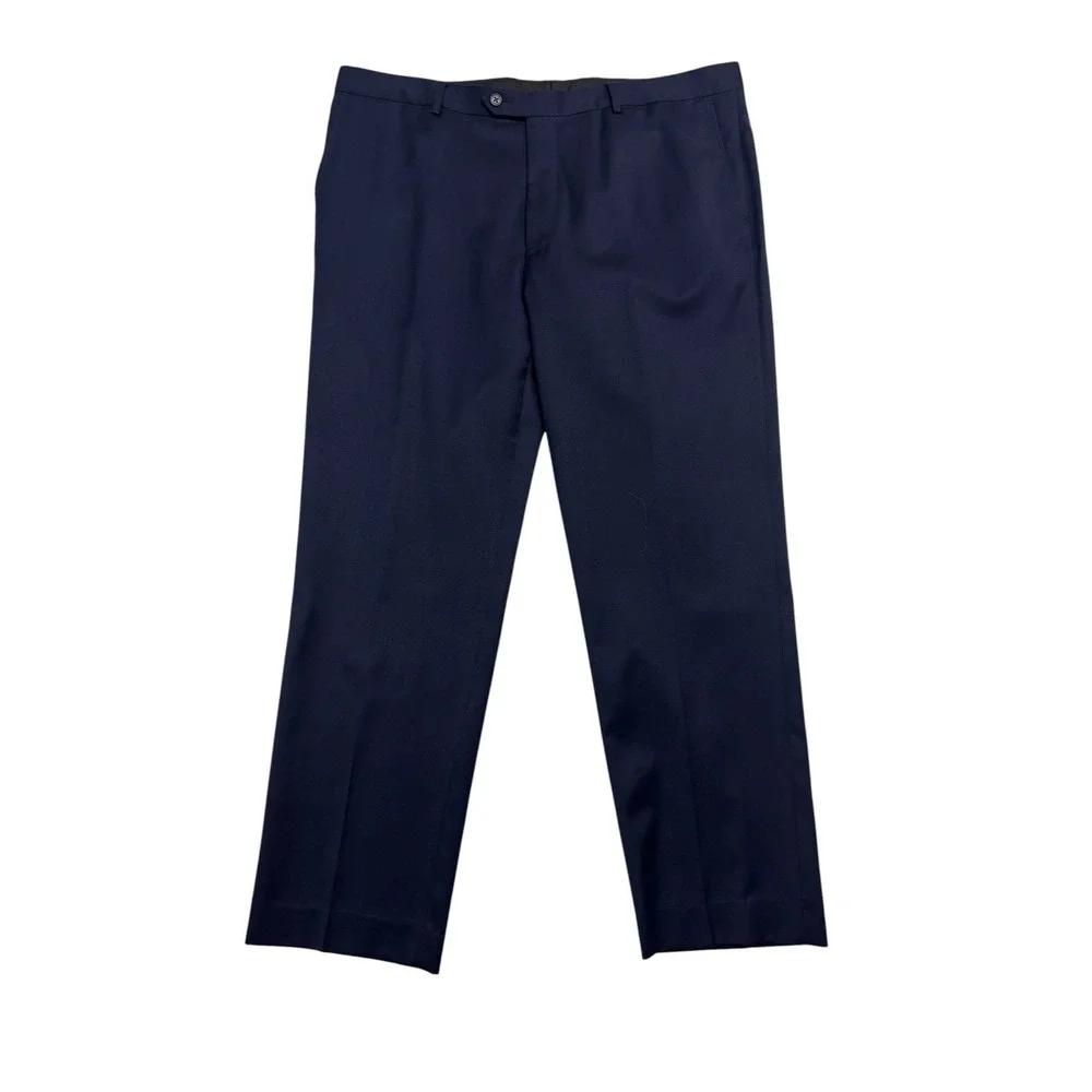 Jos A Bank 46R 40x30 Navy Blue 2pc Pant Suit Wool Tailored Fit Flat Front Modern